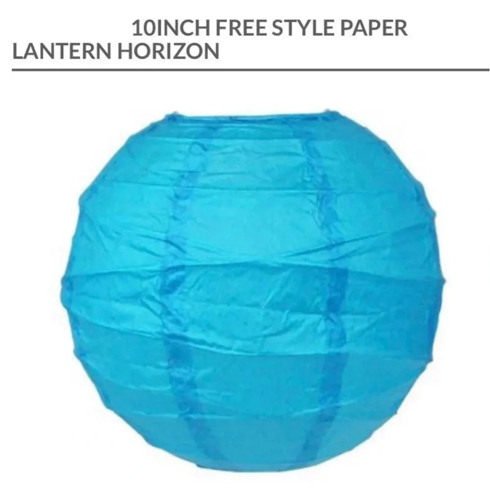 NEW Set of 3 Individual Paper Lanterns, 10”, Horizon Blue w/Metal Frame & Hanger